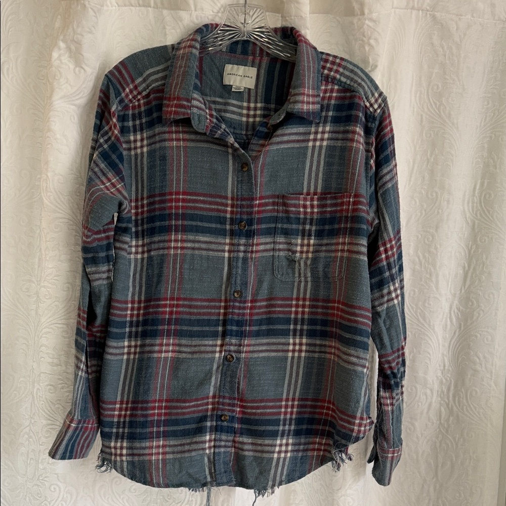 American Eagle Destructed Flannel Shirt
